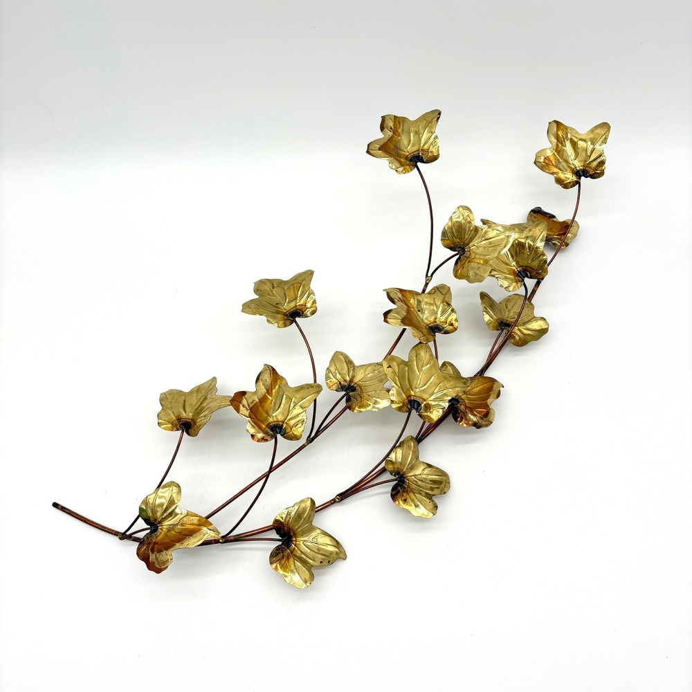 Vintage Brass Ivy Leaf Wall Sculpture Mid Century Modern Gold Vine Decor Art